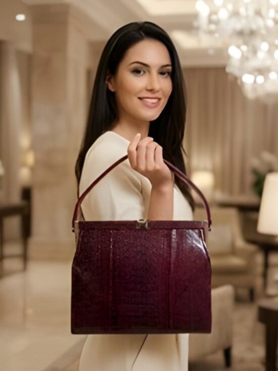 Unbranded Handbags - Unbranded Vintage Genuine Python Snakeskin Leather Bag Burgundy Red Black EUC